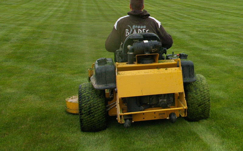 Green Blades employee doing lawn maintenance